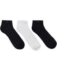 1 People Modal Cable-knit Ankle Socks In 2 Black & 1 White