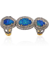Artisan - Opal Doublet & Micro Pave Diamond In 18k Gold With 925 Silver Long Knuckle Ring - Lyst