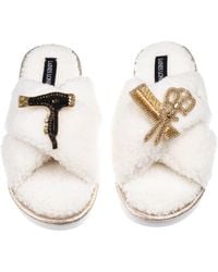 Laines London - Neutrals Laines Neutral Boucle Slippers With Hairdresser Brooches - Lyst
