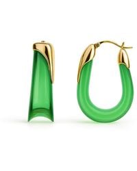 Gold & Honey - Emerald Sculpted U Lucite Birthstone Hoop Earrings - Lyst