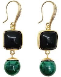 Farra - Square Obsidian With Malachite Earrings - Lyst