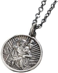 Posh Totty Designs - Men's Oxidised Sterling Silver St Christopher Necklace - Lyst