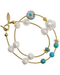 Farra - Baroque Pearls With Turquoise Double Layers Bracelet /choker - Lyst