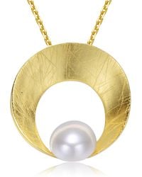 Genevive Jewelry - Sterling Plated With Genuine Freshwater Pearl Round Pendant Necklace - Lyst