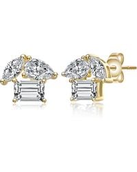 Genevive Jewelry - Plated With Clear Cubic Zirconia Three Stone Earrings - Lyst
