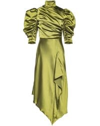 Vasiliki Atelier - Flavia Satin Draped Dress Midi Pistachio - Lyst