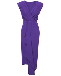 BLUZAT - Midi Purple Dress With Draping Detailing And Pleats - Lyst