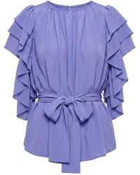 Imaatu - Butterfly 100% Silk Ruffle Sleeve Peplum Blouse - Lyst