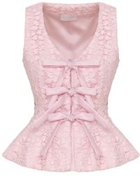 Georgette - Blush Lace Bow Peplum Top - Lyst