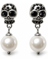 Jagged Halo Jewelry - Memento Skull & Pearl Drop Earrings Stainless Steel Plated - Lyst