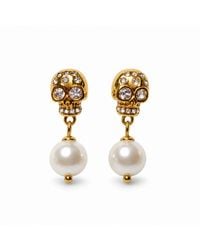 Jagged Halo Jewelry - Memento Skull & Pearl Drop Earrings Stainless Steel Plated - Lyst