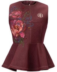 Rondooz - Hand Painted Denim Peplum Top With Hand Applied Embellishment - Lyst