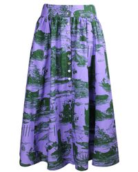Klements - Eddie Cotton Skirt Doomed Voyage Print In Violet & Deep Forest - Lyst