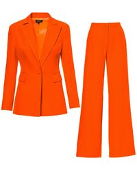BLUZAT - Neon Orange Suit With Slim Fit Blazer And Flared Trousers - Lyst