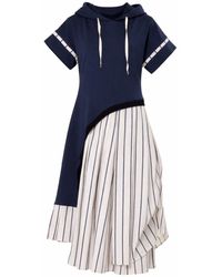 Metamorph - Hooded Asymmetric Dress With Striped Skirt - Lyst