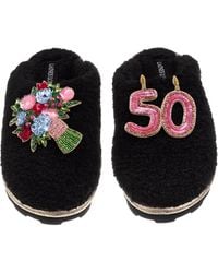 Laines London - Teddy Closed Toe Slippers With 50Th Birthday & Flowers Brooches - Lyst
