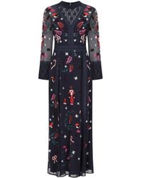 Frock and Frill - Avery Christmas Embroidered Maxi Dress With Lace Panels - Lyst