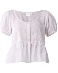 REISTOR - Embroidered Peplum Top With Puff Sleeves - Lyst
