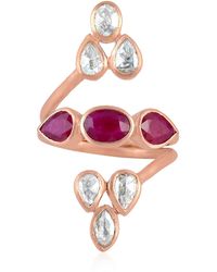 Artisan - Diamond Ruby Gemstone Long Ring 18k Rose Gold Designer - Lyst