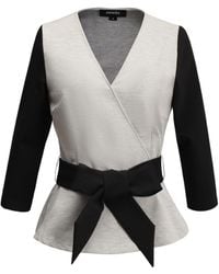 Smart and Joy - Peplum Top With Cross-Heart Effect & Belt - Lyst