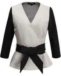 Smart and Joy - Peplum Top With Cross-Heart Effect & Belt - Lyst