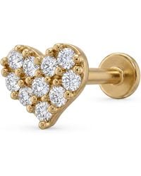 Zahav Jewelry - 14K Solid 18G 8Mm Heart Pavé Cz Cluster Internally Threaded Flat Back Stud - Lyst