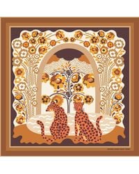 Jessie Zhao New York - Neutrals Double Sided Wool Silk Scarf Of Leopards With Floral Fountain - Lyst