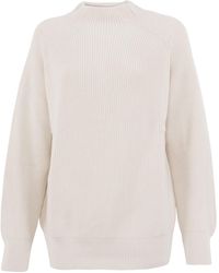 Paul James Knitwear - Neutrals Pure Cotton High Neck Tamie Raglan Jumper - Lyst
