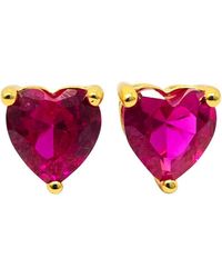 Harfi - Ruby Heart July Birthstone Stud Earrings - Lyst