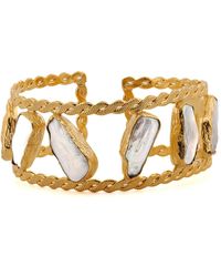 Ebru Jewelry - Majestic Gold & Pearl Cuff Bracelet - Lyst
