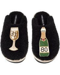 Laines London - Teddy Closed Toe Slippers With 80Th Champers Bottle & Glass Brooches - Lyst