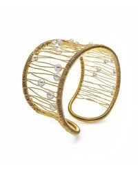 Farra - Hand Crafted Crystal Beads Statement Cuff Bracelet - Lyst