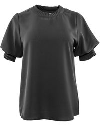 Theo the Label - Dione Short Sleeve Pleated Neck Top - Lyst