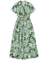 Yumi' - Leaf Print Viscose Relaxed Midi Shirt Dress - Lyst