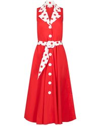 Deer You - Adelaide Alluring Midi Dress In Red With White & Red Polka Dots - Lyst