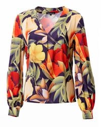Carloslines - V-Neck Pleat Detail Balloon Long Sleeve Blouse - Lyst