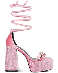 Rag & Co - Firecrown Lilac High Platform Diamante Lace Up Sandals - Lyst