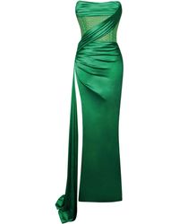 Miss Circle New York - Holly Crystallized Corset High Slit Satin Gown - Lyst