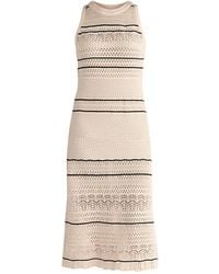 Paisie - Neutrals Contrast Detail Pointelle Knitted Dress - Lyst