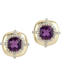 Artisan - Cushion Cut Amethyst And Diamond Stud Earrings - Lyst