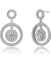 Genevive Jewelry - Sterling Silver With White Gold Plated Clear Round Cubic Zirconia Three Halo Drop Earrings - Lyst