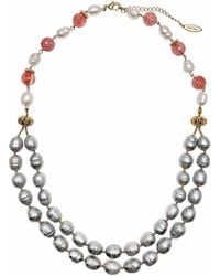 Farra - Freshwater Pearls With Watermelon Quartz Double Strands Necklace - Lyst