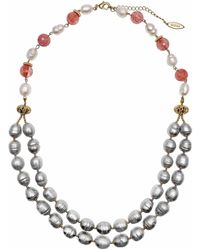 Farra - Grey Freshwater Pearls With Watermelon Quartz Double Strands Necklace - Lyst