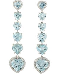 Artisan - Aquamarine & Diamond Heart Drop Earrings - Lyst