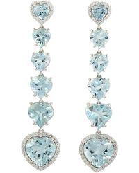 Artisan - Shimmering Heart Shape Aquamarine & Diamond 18k White Gold Dangle Earrings - Lyst