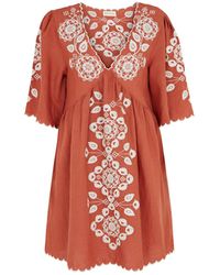 Raffya - Arabella Linen With Embroidered Mini Dress - Lyst