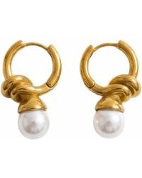 Divine Aria - Pearl Knot Huggie Hoop Earrings - Lyst