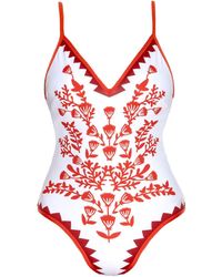 Jessie Zhao New York - Coral Reversible V-Neck One-Piece Swimsuit - Lyst