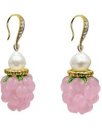 Farra - Pink Raspberry With Freshwater Pearls Earrings - Lyst