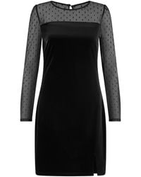Yumi' - Velvet Dress With Sheer Long Sleeves - Lyst